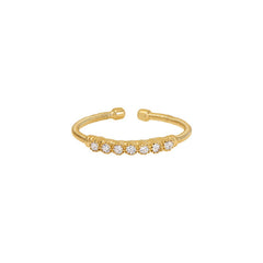 Gold Finish Sterling Silver Cable Cuff Ring with Beaded Bezel Set Simulated Diamonds