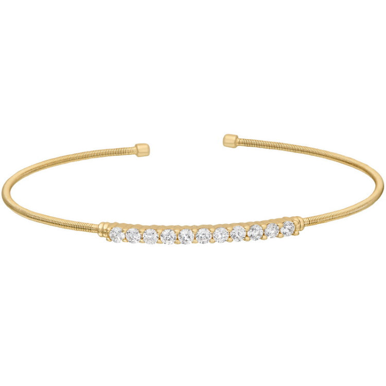 Gold finish sterling silver cable cuff bracelet with simulated diamonds