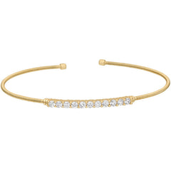 Gold finish sterling silver cable cuff bracelet with simulated diamonds