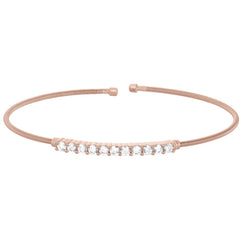Rose gold finish sterling silver cable cuff bracelet with simulated diamonds