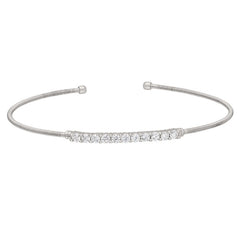 Rhodium finish sterling silver cable cuff bracelet with simulated diamonds
