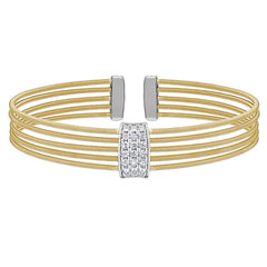 Gold finish sterling silver multi cable cuff bracelet with rhodium finish simulated diamond three rows