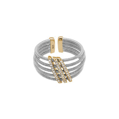 Rhodium Finish Sterling Silver Multi Cable Cuff Ring  Gold Finish Simulated Diamond Three Diagonal 