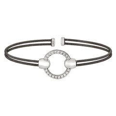Black Rhodium Finish Sterling Silver Two Cable Cuff Bracelet  Rhodium Finish Simulated Diamond Open