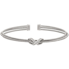 Rhodium finish sterling silver three cable cuff bracelet with rhodium finish simulated diamond infinity