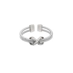Rhodium Finish Sterling Silver Two Cable Cuff Ring with Rhodium Finish Simulated Diamond Infinity