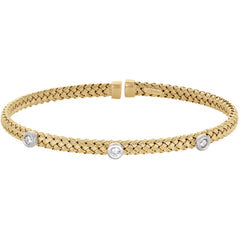 Gold finish sterling silver basketweave cuff bracelet with rhodium finish bezel set simulated diamonds