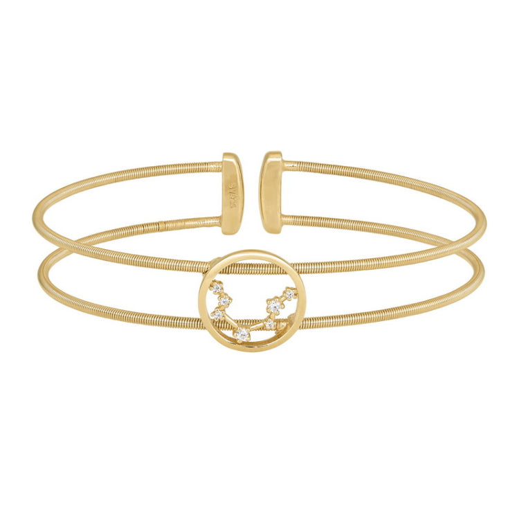 Gold Finish Sterling Silver Cable Cuff Constellation Bracelet with Simulated Diamonds - Aquarius