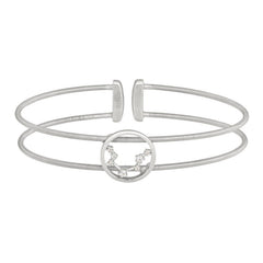 Rhodium Finish Sterling Silver Cable Cuff Constellation Bracelet with Simulated Diamonds - Aquarius