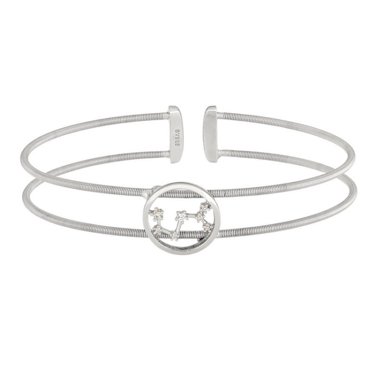 Rhodium Finish Sterling Silver Cable Cuff Constellation Bracelet with Simulated Diamonds - Scorpio