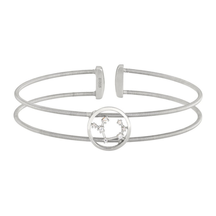 Rhodium Finish Sterling Silver Cable Cuff Constellation Bracelet  - Sagittarius