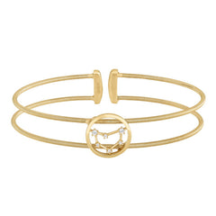 Gold Finish Sterling Silver Cable Cuff Constellation Bracelet with Simulated Diamonds - Capricorn