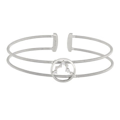 Rhodium Finish Sterling Silver Cable Cuff Constellation Bracelet with Simulated Diamonds - Pisces