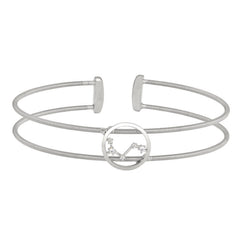 Rhodium Finish Sterling Silver Cable Cuff Constellation Bracelet with Simulated Diamonds - Aries