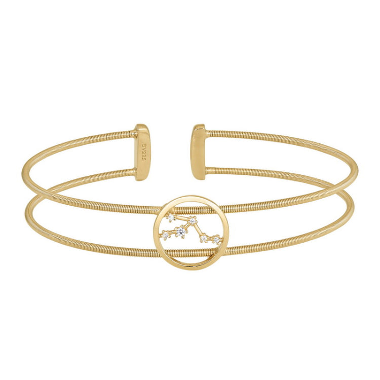 Gold Finish Sterling Silver Cable Cuff Constellation Bracelet with Simulated Diamonds - Taurus