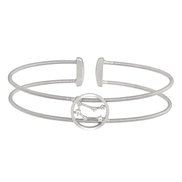 Rhodium Finish Sterling Silver Cable Cuff Constellation Bracelet with Simulated Diamonds - Gemini