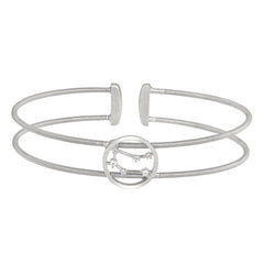 Rhodium Finish Sterling Silver Cable Cuff Constellation Bracelet with Simulated Diamonds - Gemini