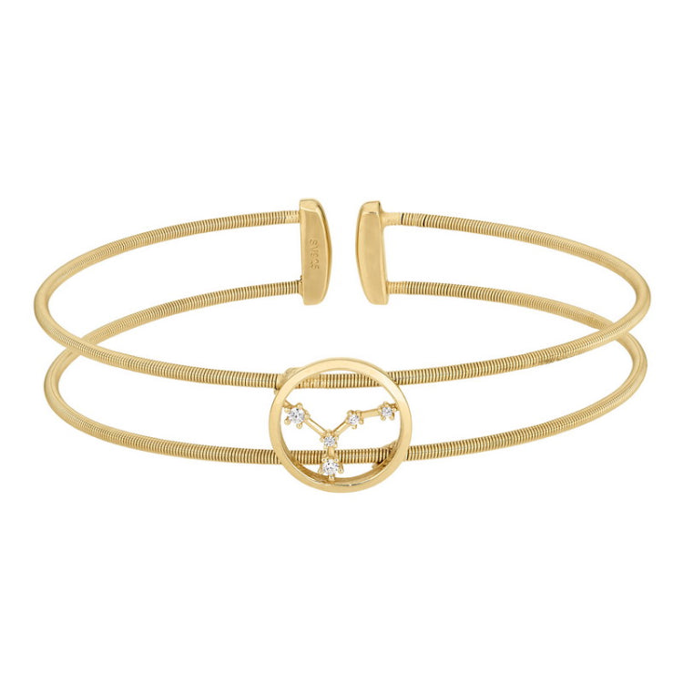 Gold Finish Sterling Silver Cable Cuff Constellation Bracelet with Simulated Diamonds - Cancer