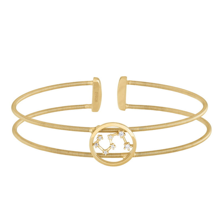 Gold Finish Sterling Silver Cable Cuff Constellation Bracelet with Simulated Diamonds - Leo