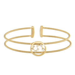 Gold Finish Sterling Silver Cable Cuff Constellation Bracelet with Simulated Diamonds - Leo
