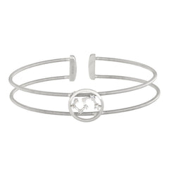 Rhodium Finish Sterling Silver Cable Cuff Constellation Bracelet with Simulated Diamonds - Leo