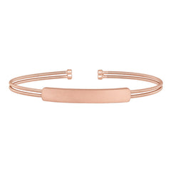 Rose gold finish sterling silver two cable cuff bracelet with name plate