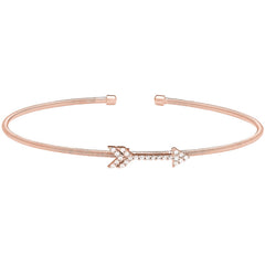 Rose Gold Finish Sterling Silver Cable Cuff Arrow Bracelet with Simulated Diamonds