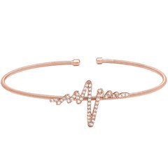 Rose gold finish sterling silver cable cuff heartbeat bracelet with simulated diamonds
