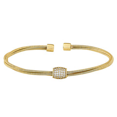 Gold Finish Sterling Silver Three Cable Cuff Bracelet with Five Row Simulated Diamond Barrel