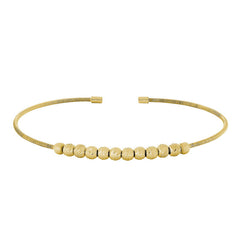 Gold finish sterling silver cable cuff bracelet with ten diamond cut spinning beads