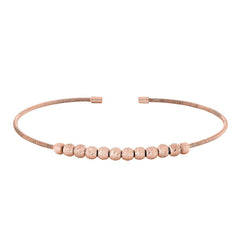 Rose gold finish sterling silver cable cuff bracelet with ten diamond cut spinning beads