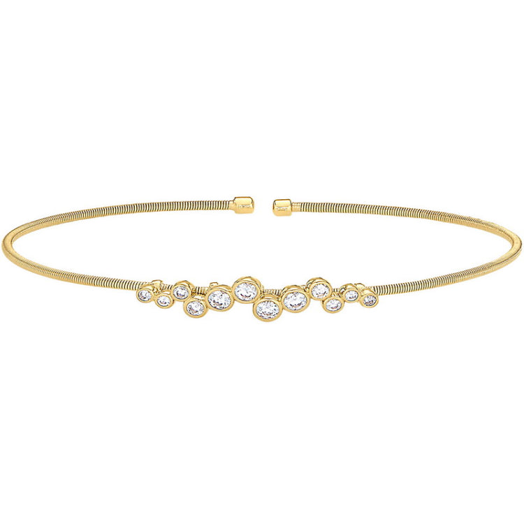 Gold finish sterling silver cable cuff bracelet with bubble pattern simulated diamonds