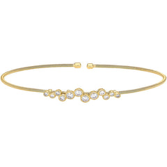 Gold finish sterling silver cable cuff bracelet with bubble pattern simulated diamonds