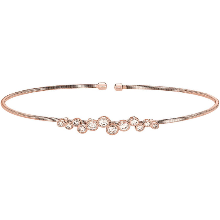 Rose gold finish sterling silver cable cuff bracelet with bubble pattern simulated diamonds
