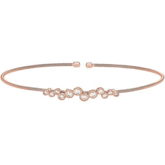 Rose gold finish sterling silver cable cuff bracelet with bubble pattern simulated diamonds