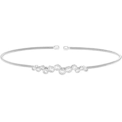 Rhodium finish sterling silver cable cuff bracelet with bubble pattern simulated diamonds