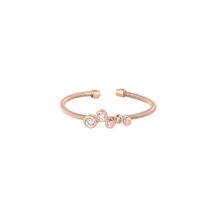 Rose Gold Finish Sterling Silver Cable Cuff Ring with Bubble Pattern with Simulated Diamonds