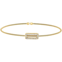 Gold finish sterling silver cable cuff bracelet with simulated diamond open rectangle