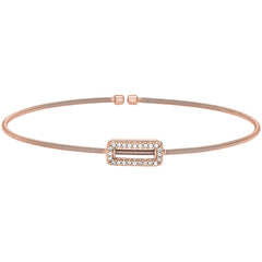 Rose gold finish sterling silver cable cuff bracelet with simulated diamond open rectangle