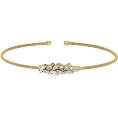 Gold finish sterling silver cable cuff bracelet with simulated diamond leaf pattern
