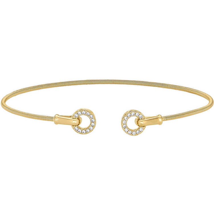 Gold Finish Sterling Silver Cable Cuff Bracelet with Simulated Diamond Open Circles