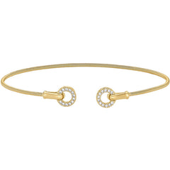 Gold Finish Sterling Silver Cable Cuff Bracelet with Simulated Diamond Open Circles