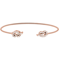Rose Gold Finish Sterling Silver Cable Cuff Bracelet with Simulated Diamond Knots
