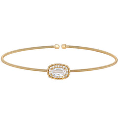 Gold finish sterling silver cable cuff bracelet with oval halo simulated diamonds
