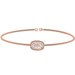 Rose gold finish sterling silver cable cuff bracelet with oval halo simulated diamonds