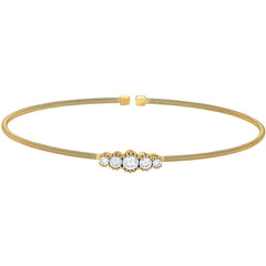 Gold finish sterling silver cable cuff bracelet with graduated five stone simulated diamonds