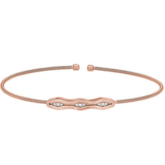 Rose Gold Finish Sterling Silver Cable Cuff Bracelet with Simulated Diamonds & Polished Finish