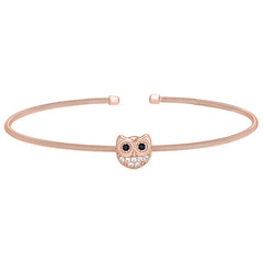 Rose Gold Finish Sterling Silver Cable Cuff Owl Bracelet with Simulated Diamonds
