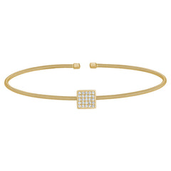 Gold Finish Sterling Silver Cable Cuff Square Bracelet with Simulated Diamonds