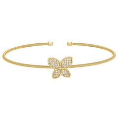 Gold finish sterling silver cable cuff butterfly bracelet with simulated diamonds